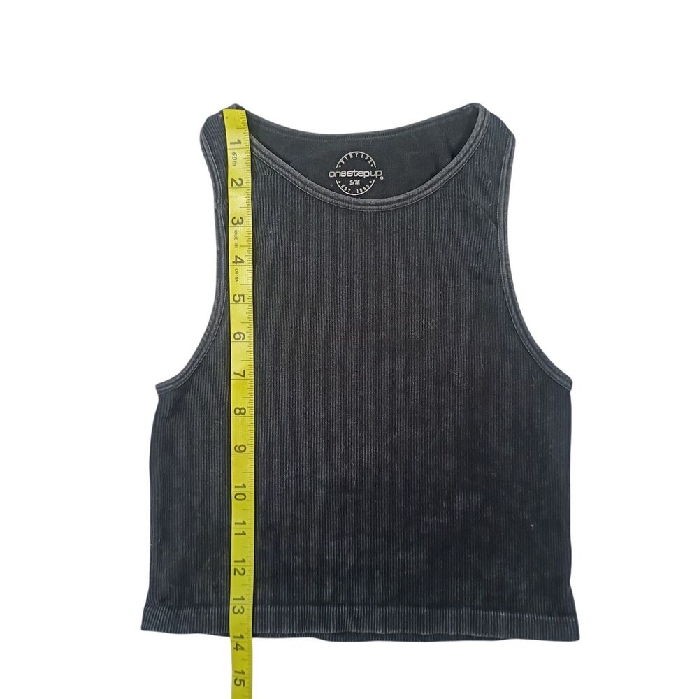 One Step Up Black Cropped Tank Top Scoop Neck Knit Cotton Spandex Size S/M - Picture 3 of 6